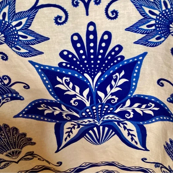 NEW FARM Rio Off-White Shell Garden
Midi Dress Beaded Straps Linen Blue Size XL - Picture 10 of 16